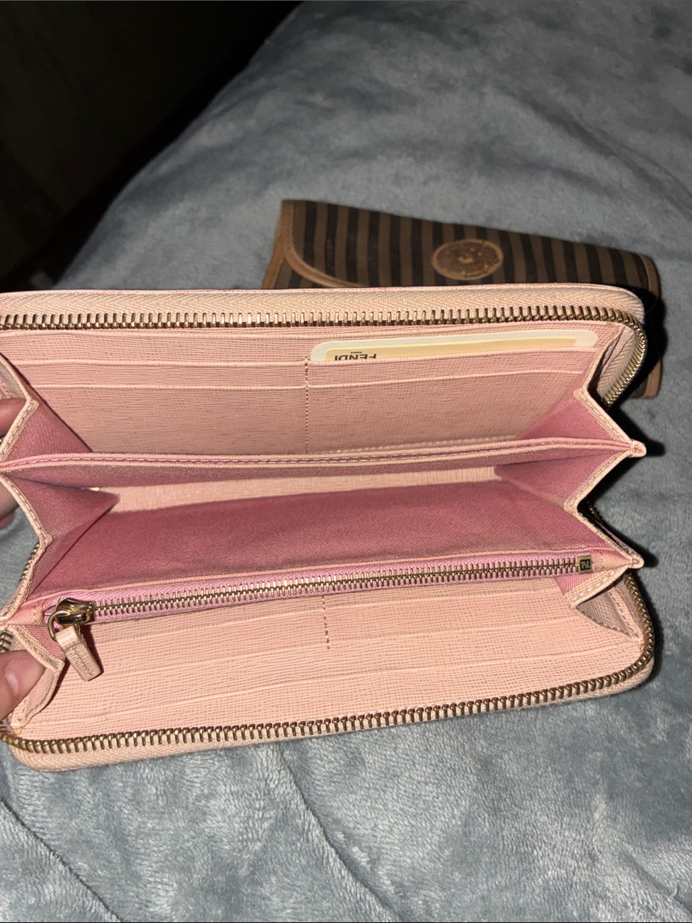 Fendi Blush Pink Zip-Around Leather Wallet with Gold Plaque (FREE GIFT INCLUDED)